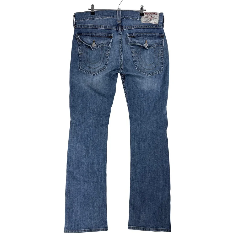 True Religion Straight Flap Jeans Mens 36 Blue Denim Y2K Streetwear Horseshoe